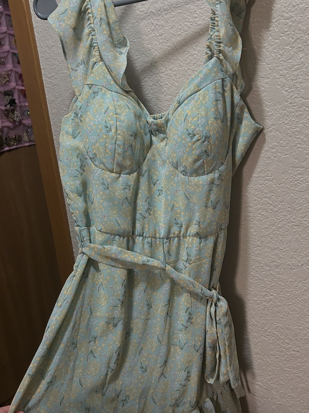 Lily Rose Pale Blue Floral Midi Dress with Waist Tie